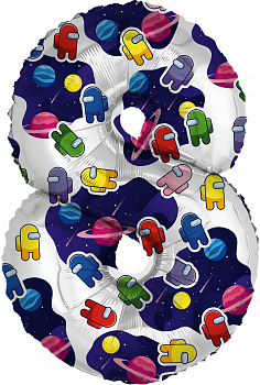 Шар (32"/81см) Цифра "8" Космонавтики в упаковке, 1 шт.
