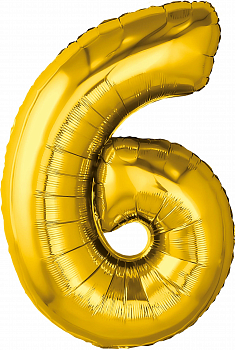 Шар (32''/81см) Цифра, 6, Золото, 1 шт. в упак.