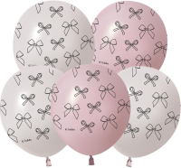 Шар (12''/30см) Бантики, Ассорти, пастель ретро, 5 ст, 25 шт.