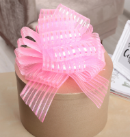 Бант-шар (10см), органза с полосой, ярко-розовый, 1 шт.