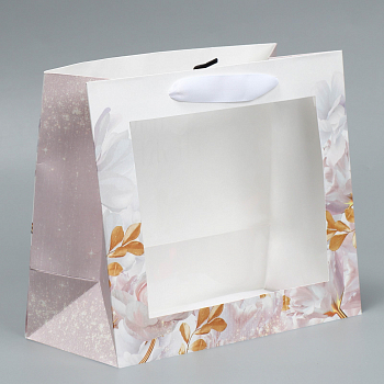 Пакет подарочный (24*20*11см), Самой нежной, Крафт, с пластиковым окном , 1 шт.