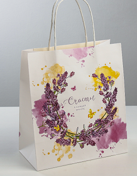 Пакет подарочный (22*25*12см), Счастье в каждой минуте, крафт, 1 шт.