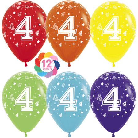 Шар (12''/30см) Цифра 4 (звезды), ассорти, пастель, 5 ст, 12 шт.