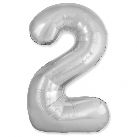 Шар (40"/102см) Цифра "2" Серебро Slim в упаковке, 1 шт.
