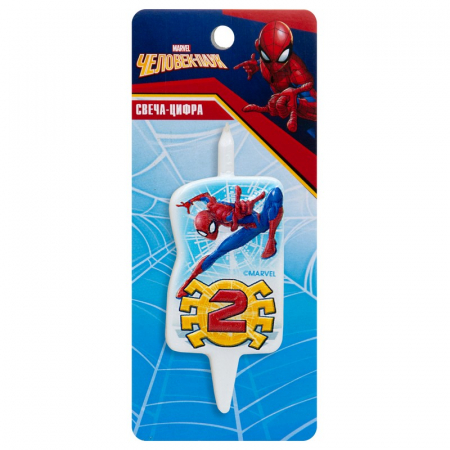 Свеча-цифра, 2, Человек-Паук, 7 см, 1 шт.