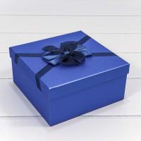 Коробка квадратная (19,5*9,5см), Блеск, Синий, с бантом, 1 шт.