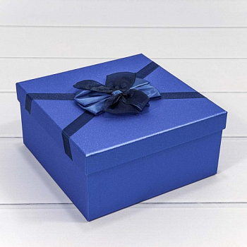 Коробка квадратная (19,5*9,5см), Блеск, Синий, с бантом, 1 шт.
