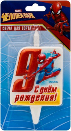 Свеча Цифра, 9 Человек-Паук, 12 см, 1 шт.