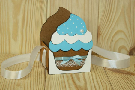 Подарочная упаковка (9,5*9*13см), Кекс, МДФ 3мм, окрашен. Дуб-голубой, 1 шт.