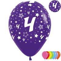 Шар (12''/30см) Цифра 4 (звезды), ассорти, пастель, 5 ст, 12 шт.