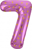 Шар (34''/86см) Цифра, 7 Золотые короны, Розовый, 1 шт. в упак.