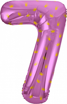 Шар (34''/86см) Цифра, 7 Золотые короны, Розовый, 1 шт. в упак.