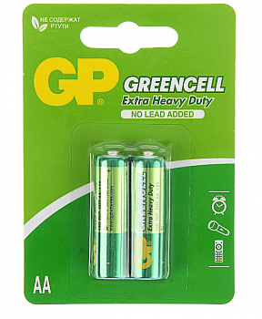 Батарейка солевая GP Greencell Extra Heavy Duty, AA, R6-2BL, 1.5В, блистер, 2 шт. 