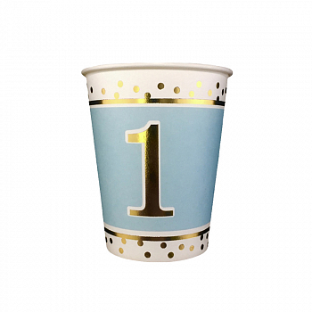Стаканы бумажные (260мл), "Золотая цифра 1" на голубом, 6 шт.