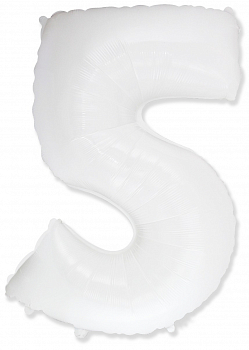 Шар (40''/102см) Цифра, "5", Белый, в упаковке, 1 шт.