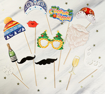 Набор фотобутофории для проведения Новогодней вечеринки (25*30см), 15 предметов, 1 шт.