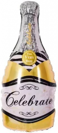 Шар (39''/99см) Фигура, Бутылка Шампанское, Золото, 1 шт.