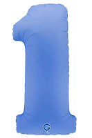 Шар (40''/102см) Цифра, "1", Голубой Лотос, Матовый, 1 шт. в уп.