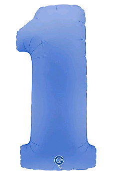 Шар (40''/102см) Цифра, "1", Голубой Лотос, Матовый, 1 шт. в уп.