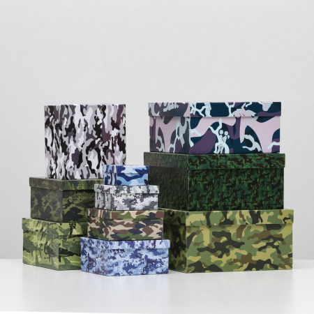 Коробка подарочная (18*18*9 см), Милитари, 1 шт.