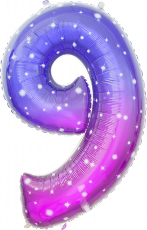 Шар (34''/86см) Цифра, 9 Сияющий космос, Сиреневый, Градиент, 1 шт. в упак.