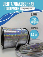 Лента голография (0,5см*250м), Полоски, Серебро, 1 шт.  