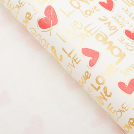 Бумага крафт (50*70см), Love, Золото, 1 шт.
