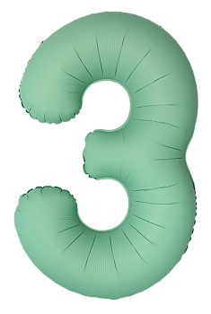 Шар (40''/102см) Цифра, 3 Slim, Мятный, Матовый, 1 шт. в уп.
