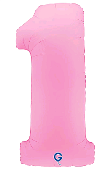 Шар (40''/102см) Цифра, "1", Розовая Сакура, Матовый, 1 шт. в уп.