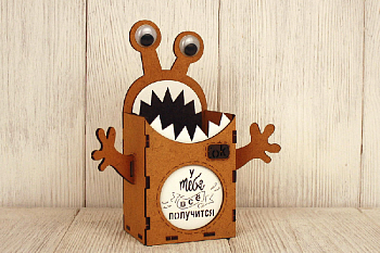 Карандашница "Монстр" (19*6,5*18,5см) МДФ, окрашен. морилкой, оформл., Лимон-Эбеновое, 1 шт.