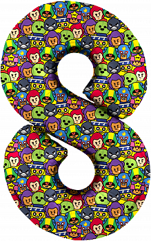 Шар (34''/86см) Цифра, 8 Бравл Старс, 1 шт. в упак.