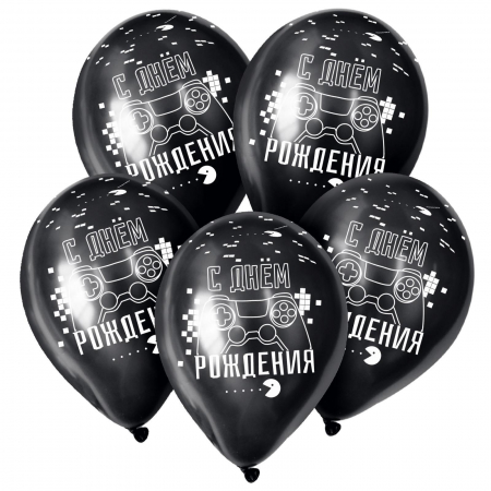 Шар (12"/30см) С Днем рождения Геймеру, Черный, пастель, 50 шт.