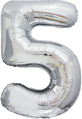 Шар (32''/81см) Цифра, 5, ЭКО, Slim, Серебро, 1 шт.