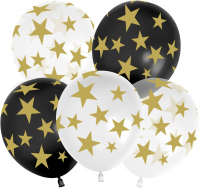 Шар (12''/30см) Звезды, Ассорти, кристалл, 5 ст, 25 шт.