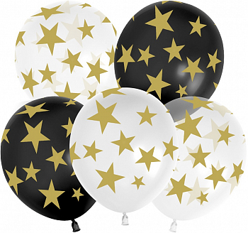 Шар (12''/30см) Звезды, Ассорти, кристалл, 5 ст, 25 шт.