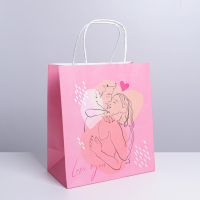 Пакет подарочный крафтовый (22*25*12см), С тобой, Розовый, 1 шт.