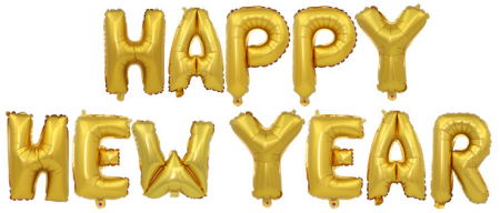 Набор шаров-букв (16''/41 см) Надпись "Happy New Year", Золото, в упаковке, 1 шт.