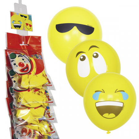 Шар (12"/30см) Эмоции Смайл, пастель (шелк), 1 ст. 3 цв. рис, желтый, 5 шт. 