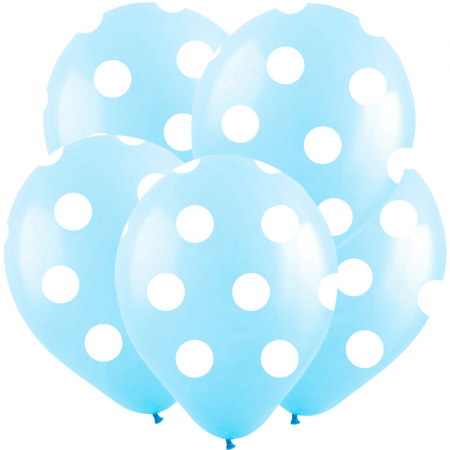 Шар (12"/30см) Горох голубой, Светло-голубой, Пастель, 5 ст., 100 шт.