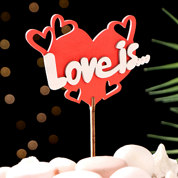 Топпер (15*7 см) "Love is", окраш., на палочке, в упак., красный, 1 шт.