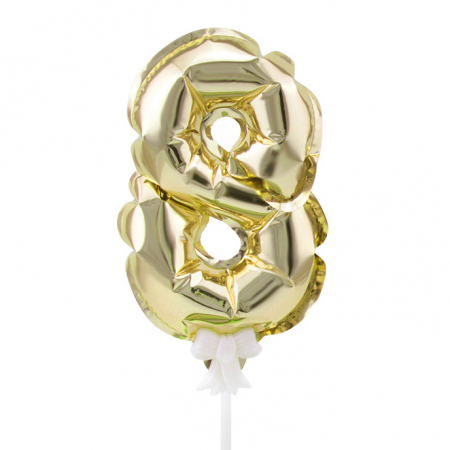 Шар (7"/18см) Цифра 8 Золото, трубочка, держатель, в упаковке, 1 шт.