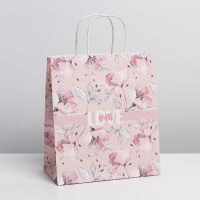 Пакет подарочный (22*25*12см), Love, Розовый, крафт, 1 шт.