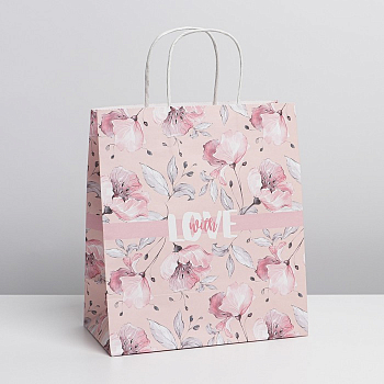 Пакет подарочный (22*25*12см), Love, Розовый, крафт, 1 шт.