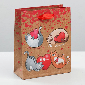 Пакет подарочный (18*23*8см), Ты мое счастье! Мур!, 1 шт.