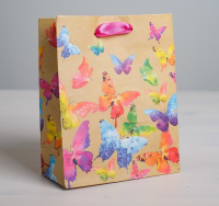 Пакет подарочный (18*23*8см), Бабочки  Акварель, 1 шт.