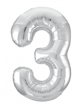 Шар (40"/102см) Цифра "3" Серебро Slim в упаковке, 1 шт.