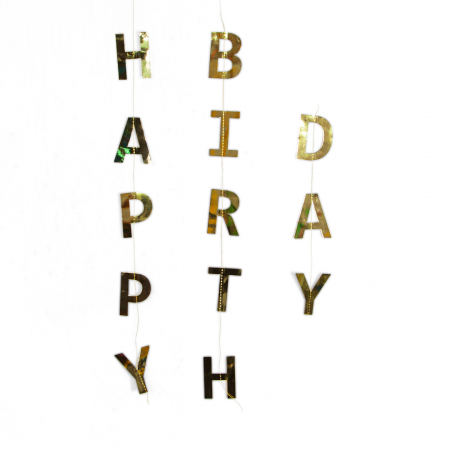 Гирлянда-подвеска Happy Birthday, Золото, Металлик, 150 см, 1 шт.