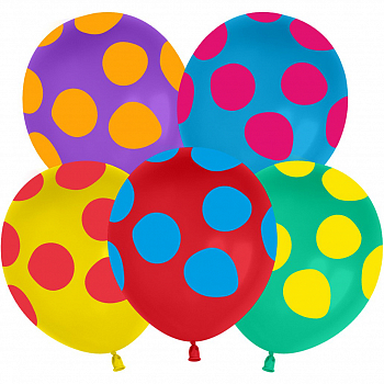 Шар (12''/30см) Разноцветные точки, Ассорти, пастель, 5 ст, 25 шт