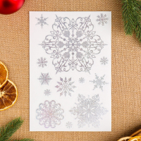 Наклейки "Ёлочные украшения" голография, хвоя, снежинки, 16,7*24,6 см, 1 шт.