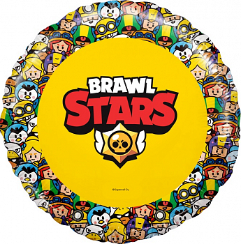 Шар (18''/46см) Круг, Brawl Stars, Герои, дизайн №2, Желтый, 1 шт. в упак.